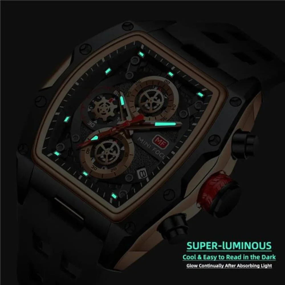 Mens Casual Wrist Watch Chronograph Waterproof Luminous Silicone Band Watch